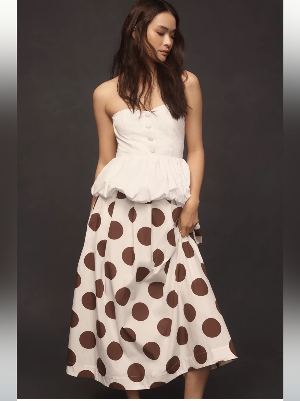 Anthro Maeve Women’s Cotton Poplin Pleated Midi Skirt Size XL NWT Cream/Brown